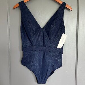 Amoressa Women's Sanskrit Kuta Maillot One-Piece Swimsuit Navy Stripe Size 10